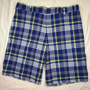 Nike Golf Tour Performance Dri Fit Shorts size 35 Men Blue Plaid Zip Fly